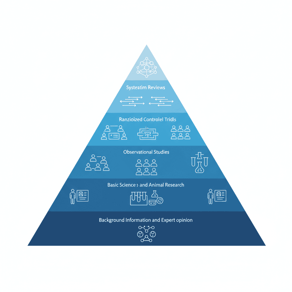 비오틴 탈모 효과 연구의 근거 수준 피라미드, 현재 근거의 위치를 표시
