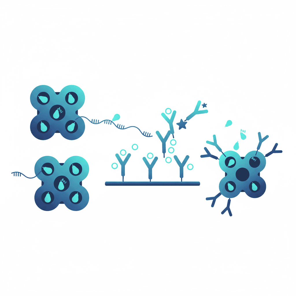 비오틴 면역측정법 간섭 메커니즘 도해: 스트렙타비딘-비오틴 반응 방해 원리