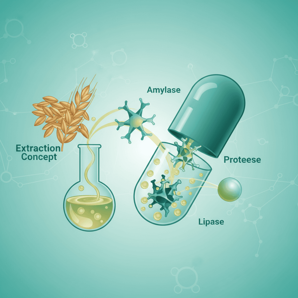 제품 성분 프로파일 테이블. 효소 종류별 함량과 임상 데이터 연결 화살표 포함