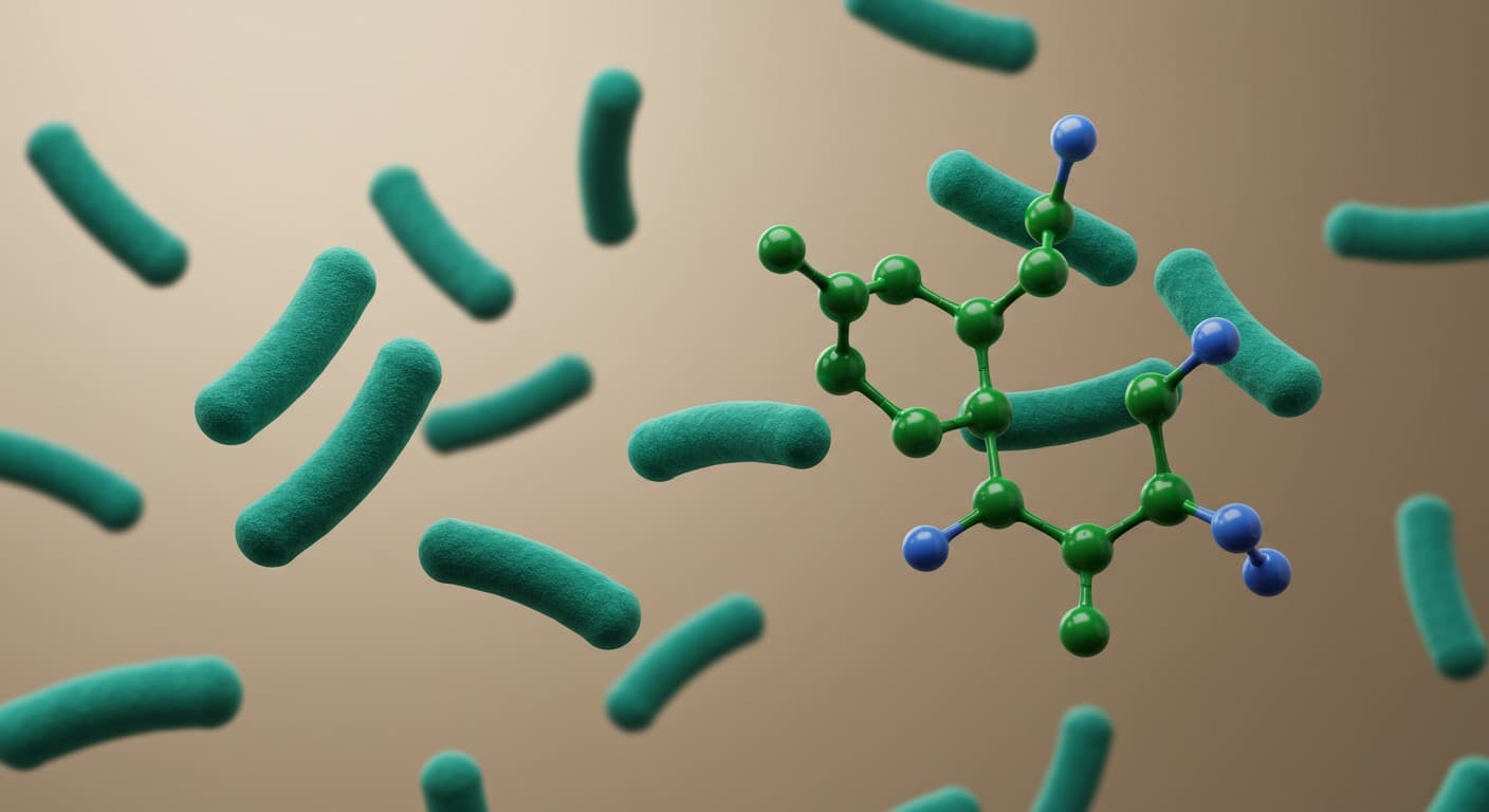 프로바이오틱스 임상시험 메타분석 결과를 정리한 그래프. 우울 증상(SMD -0.96)과 불안 증상(SMD -0.59) 개선 효과 크기를 시각적으로 비교. 프리바이오틱스(SMD -0.28)와의 차이도 표시.