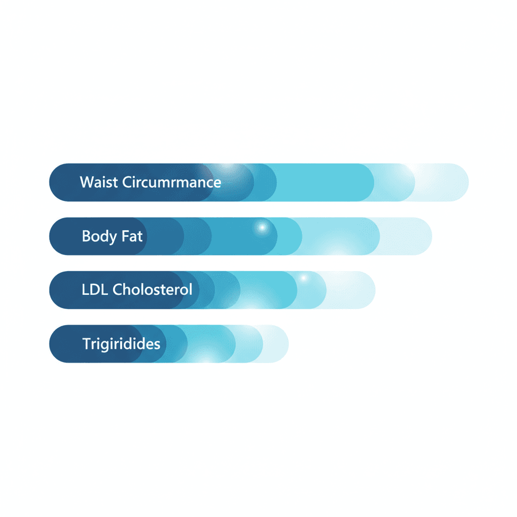 간헐적 단식의 체중·혈당·지질 지표 개선 효과를 요약한 수평 막대 그래프