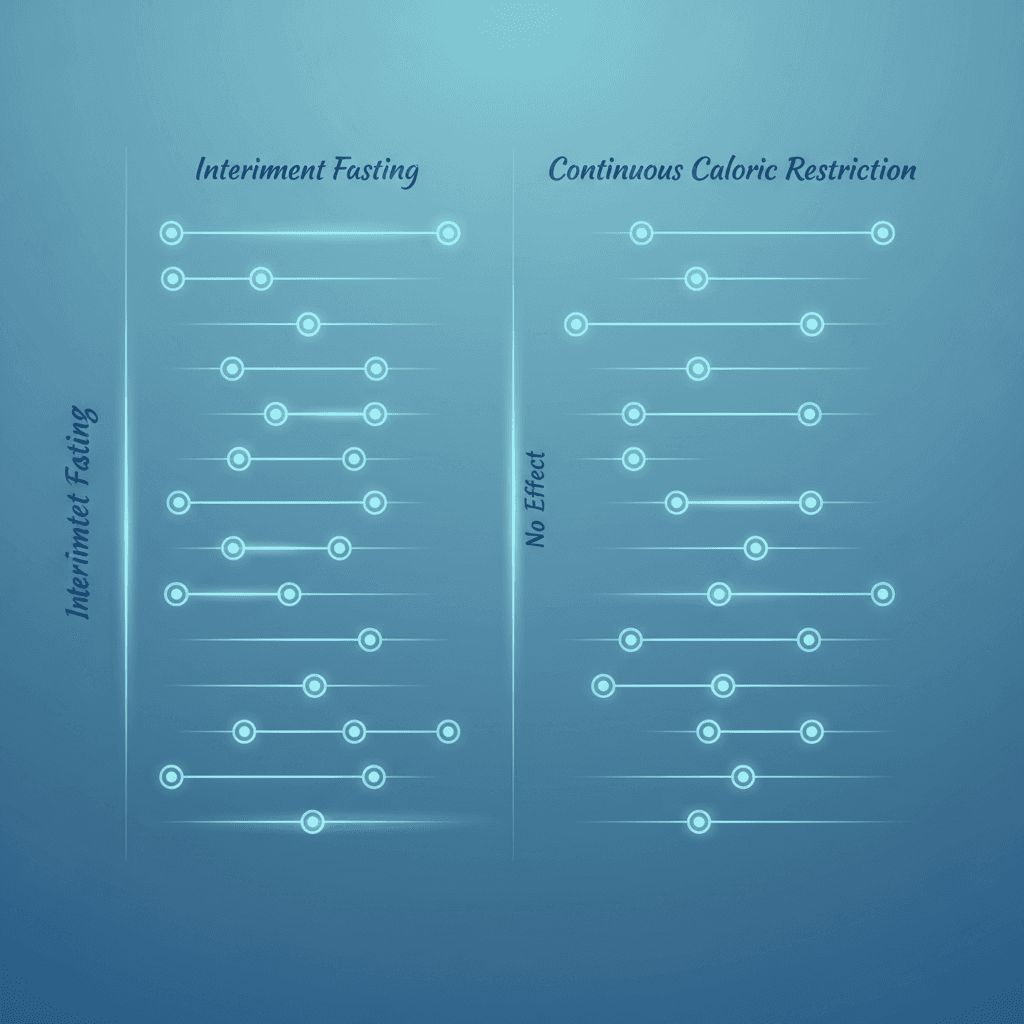 간헐적 단식 vs 지속적 열량 제한 체중 감량 비교 포레스트 플롯 스타일 다이어그램