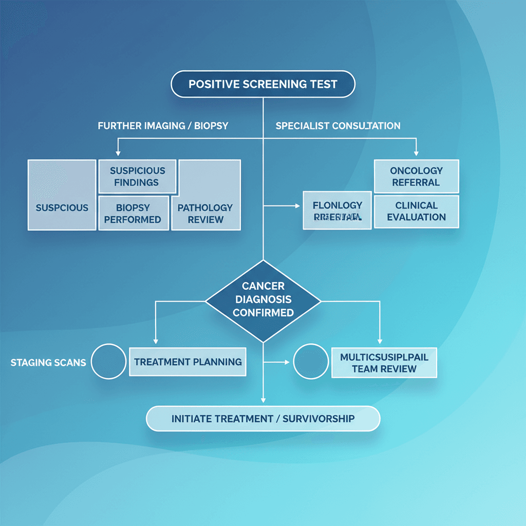위양성 판정 후 추가 검사 과정을 나타내는 플로차트 또는 타임라인 인포그래픽
