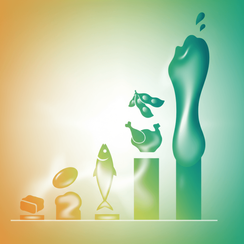 한국 대표 단백질 식품(두부, 계란, 고등어, 닭가슴살, 콩류, 두유)의 1회 제공량별 단백질 함량을 비교한 막대 그래프. 각 식품의 시각적 이미지와 g수 병기.