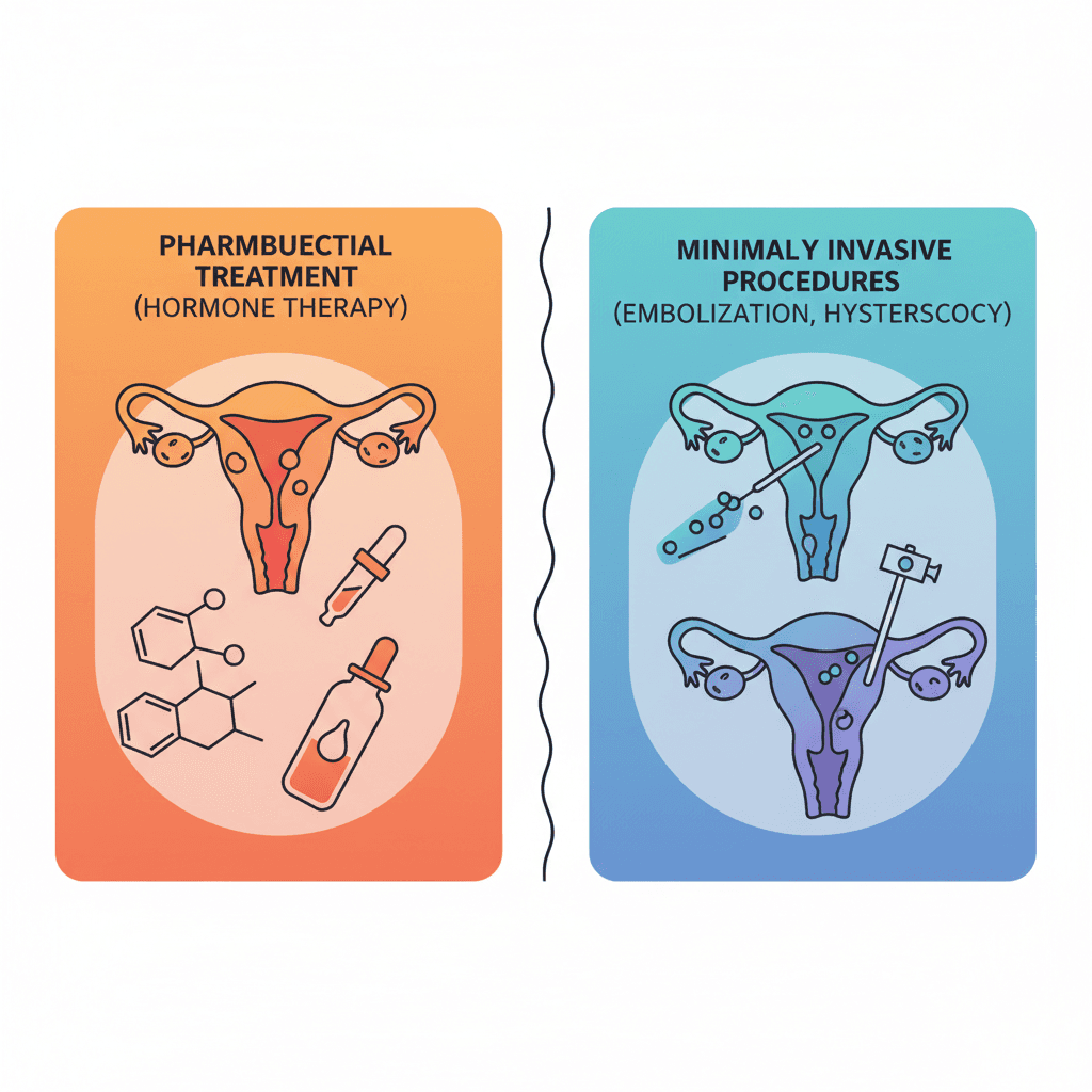 약물 치료와 시술 비교 인포그래픽